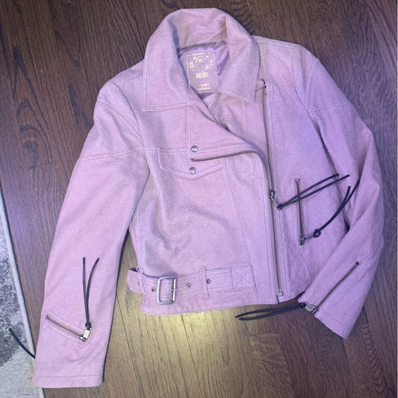 Diesel Dusty Pink Lamb and Cow Leather Biker Jacket Small - Picture 1 of 12